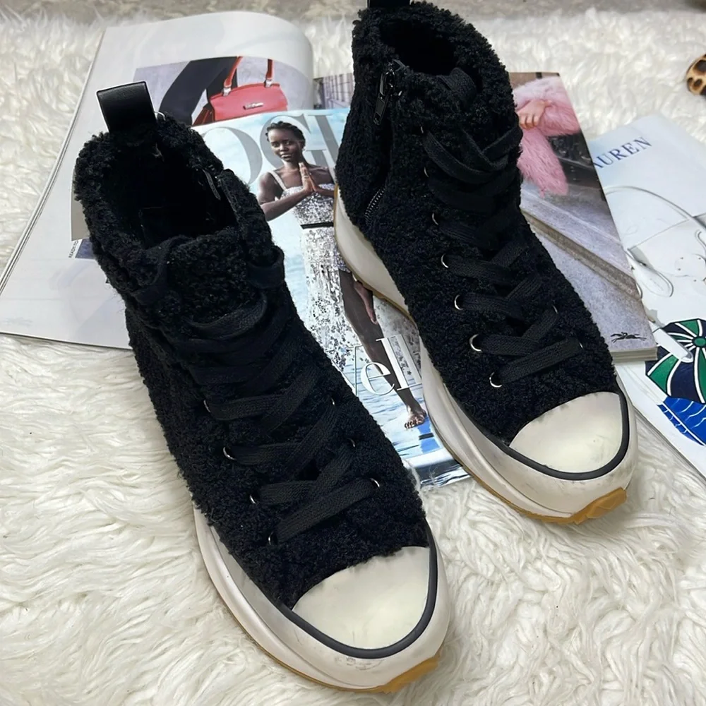 Steve Madden Shaft Faux Fur Platform Sneakers - Picture 3 of 16